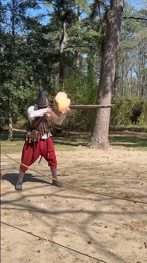 Reloading and firing a 17th century matchlock musket.