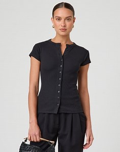 Short Sleeve Rib Top in Black | Glassons