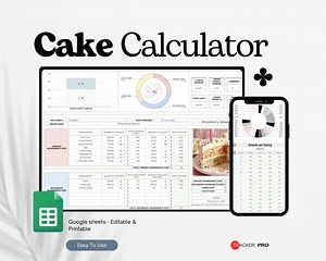 Cake Calculator, Cake Recipe Cost Calculator, Cake Decorating, Recipe Calculator, Cake Business Template, Profit Calculator Google Sheets - Etsy