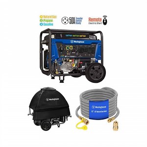 Westinghouse 14500/11500-Watt Tri-Fuel Generator with CO Sensor, Transfer Switch, Cover, Hose - The Home Depot