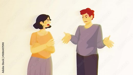 Argument between young woman and man. Scene of family, couple quarrel, disagreement and confrontation of partners. Conflicts, marriage problems, relationships concepts. 2d cartoon loop Green screen on