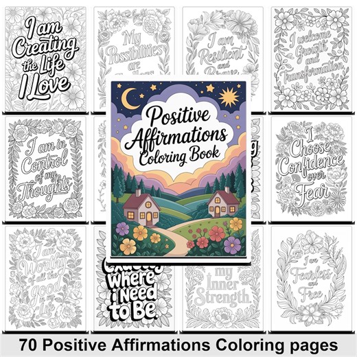 70 Positive Affirmations Coloring Pages | Self Love Quotes Printable Coloring Book | Mental Health Mindfulness & Motivational Adult Coloring - Etsy Canada