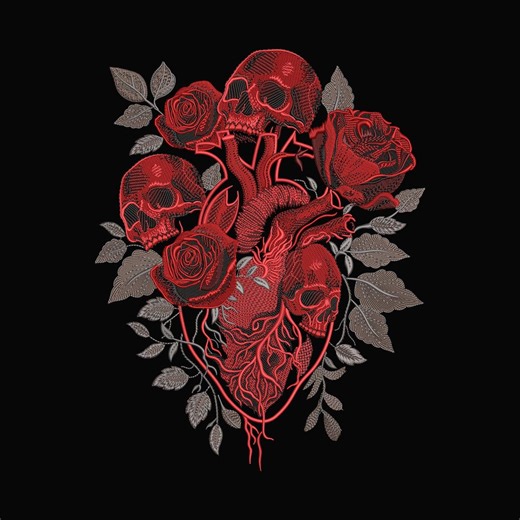 Anatomical Heart Skull Embroidery Design | Gothic Tattoo Art (instant Download) - Etsy