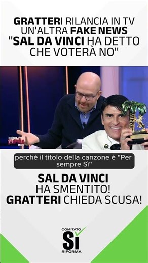 Gratteri rilancia un'altra fake news "Sal Da Vinci ha detto che voterà No". Il cantante ha smentito.