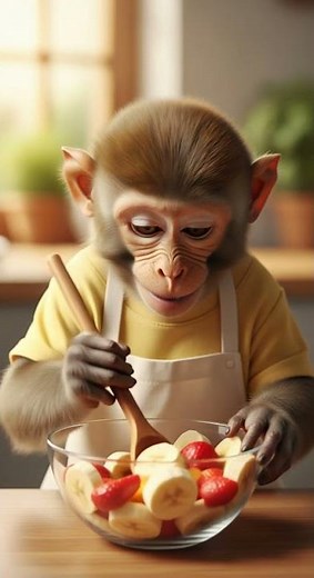 Tiny Chef Monkey Mixes Fruits for the First Time Amazing Flavor Explosion