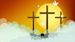 Good Friday landscape with crosses and clouds, art video illustration.