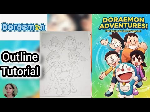 Doraemon with all characters drawing😍😍,outline tutorial,canvas painting , acrylic @CreativeTarunRao 