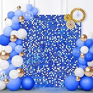 Navy Shimmer Wall Backdrop Panels for Independence Day - 24 Pcs Square Sequin Wall Panels Navy Blue Party Backdrop Wall Decor for Birthday Decorations Wedding Bachelorette Party