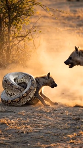 Python vs hyena cub fight in savanna😱😱 | happy hour