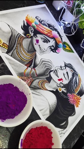 Radha Krishna Beautiful Sketch Drawing ❤️✨ #shorts