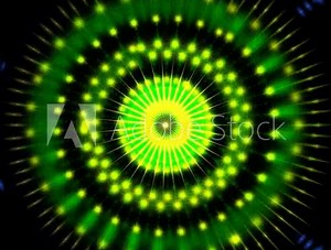 A colorful circle with a green center and red and blue edges