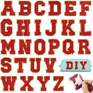 26Pcs Red Chenille Letters A-Z, Self Adhesive Chenille Letter Patches for Fabric Clothing