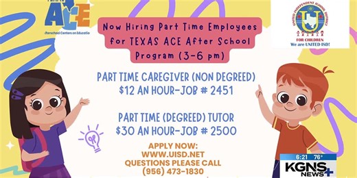 UISD now hiring tutors for its Texas ACE After School Program