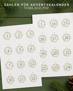 Printable Advent Calendar Numbers 1-24 | DIY Ornaments | Vintage Christmas Wreath | Instant Download (PDF) - Etsy Canada