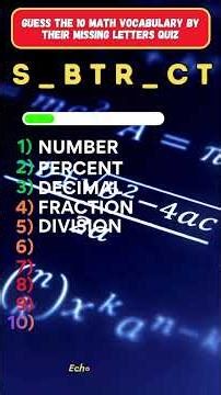 Guess the Math Words Quiz 🤔 | 10 Vocabulary Words with Missing Letters #quiz #trivia