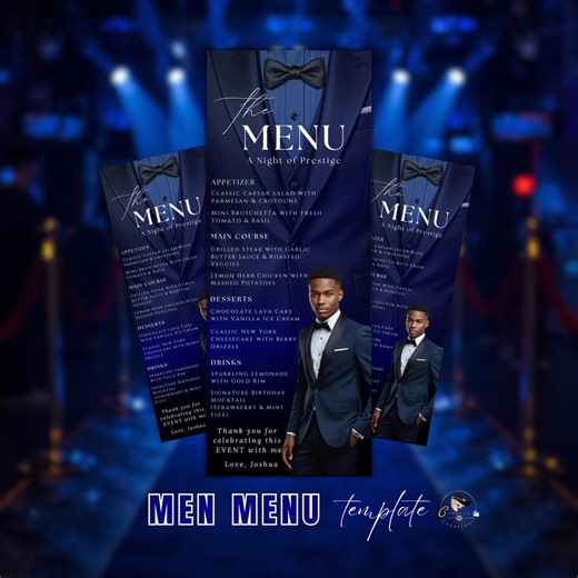Blue Prom Tuxedo Menu Card, Men Birthday Dinner Menu With Photo, Boy Party Decor Menu, Retirement Menu, Bow Tie Menu Printable Template - Etsy
