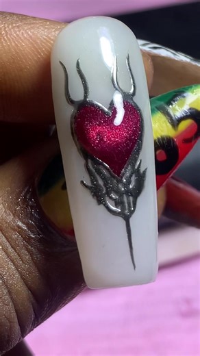 3D Rose Chrome Heart Nail Design for Valentine's Day
