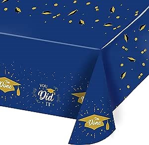 Joyful Toys Blue Plastic Graduation Tablecloth 2022 – Very Large Graduation Table Cover – Blue Congratulation Decorations – Congrats, Grad, College, High School Graduation Party Supplies – 108" x 54"