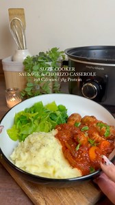 RECIPE IN CAPTION ⬇️ Save, Share & Follow for more! SLOW COOKER SAUSAGE CASSEROLE Nutrition ⬇️ Per serving of casserole Calories- 298 Fat - 8.9g Carbs - 26.1g Protein - 27.6g Ingredients ⬇️ Serves 4/5 8x Aldi Lean Pork Sausages 50g Spicy Spanish Chorizo, Sliced 1x Red Onions, Sliced 250g Carrots, Sliced 800g Chopped Tomatoes, Tinned 2x Tbsp Tomato Puree 1x Beef Stock Cube, Crumbled 1x Tsp Very Lazy Chopped Garlic 2x Tsp Cumin, Ground 2x Tsp Smoked Paprika Pinch Black Pepper & Sea Salt 1x Tbsp Ru