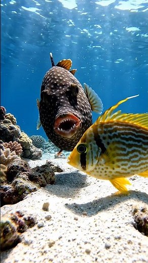 Red-Toothed Triggerfish vs. Ringtail Cardinalfish – Reef Crusher! #shorts