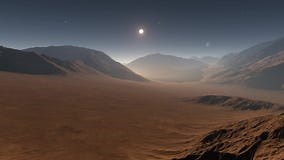 Sunset on Mars. Mars Mountains, View from the Valley Stock Footage - Video of astronomy, digital: 65144540