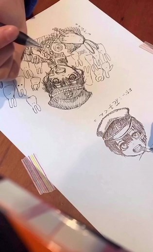 一番最初にかいたやつ。進撃のもっけ( ･×･ )タイムラプスのつもりでいたらスローで撮ってたww頑張って編集したんだよ😬 #地縛少年花子くん #模写 友達の頭写ってた#一発描き