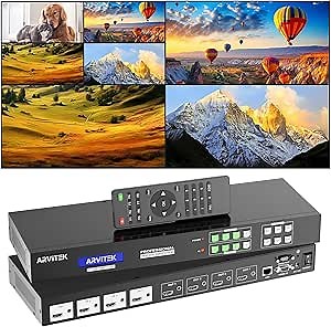 4K 4x4 Seamless HDMI Matrix Switch w/Web GUI, Video Wall Controller 2x2 Matrix & Multi-Viewer(Out 1) w/PIP, HDMI Matrix Switcher Splitter w/3.5mm Audio, Output 1 Rotation, Multiple Control Way