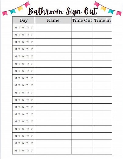 12-style Bathroom Sign-out Sheet for Classrooms – Printable & Easy to Use Classroom Management Tool - Etsy