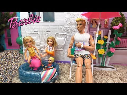 Barbie and Ken in Barbie Dream House with Barbie Sister Chelsea and Friend Looking for Lost Book