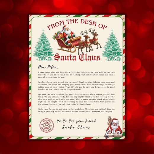 Editable Personalized Letter From Santa Claus, From the Desk of Santa Template, Christmas Eve Letter, North Pole Mail, Instant Download - Etsy