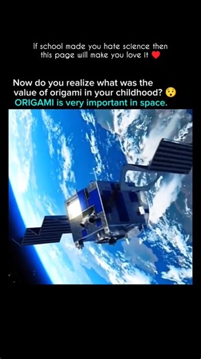 @world._.education on Instagram: "Follow @world._.education - Origami helps in space physics by using folding patterns to save space and make structures light yet strong. Engineers use these folding ideas to pack big things like solar panels or telescope mirrors into small rocket spaces. Once in orbit, they unfold perfectly using stored mechanical energy—no heavy machines needed. This makes launches easier, lighter, and cheaper while keeping everything precise and balanced. It’s a smart mix of a