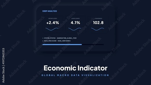 Economic Dashboard UI Animation with Growth GDP and Labor Data Visualization Isolated on Black Background for Financial Analysis and Global Macro News Presentation