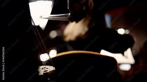 Close-up of a double bass string during a concert in a symphony orchestra group Stock Video