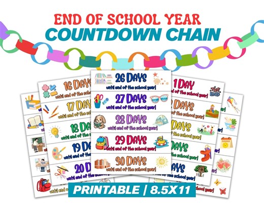 Last Day of School Countdown Chain Printable | End of School Year Countdown | 30 Day Countdown for Kids | Classroom Countdown Printable PDF - Etsy