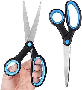 Left Handed Scissors for Adults, 8 Inch Lefty Scissors Bluk for Kids Student, All Purpose Sharp Blades Shears Set of 2 Pack, Great for Craft, Office, Sewing Fabric, Arts, School and Home, Black/Blue
