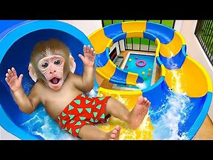 MMonkey Baby Bon Bon Goes Swimming in Giant Pool 🏊| Nursery Rhymes & Kids Songs |Bobby Kids Songs