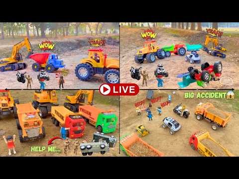🔴JCB Cartoon Live🚜 | Car Race Accident 😱| Police Call JCB Excavator to Rescue🚓🚜