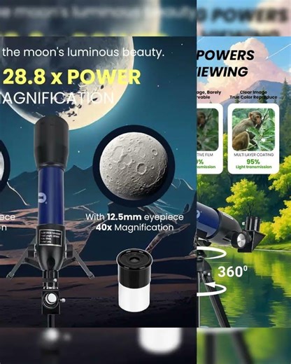 Cezo Telescope for Kids & Adults, 50mm Aperture Astronomical Refractor Telescope for Astronomy Be...