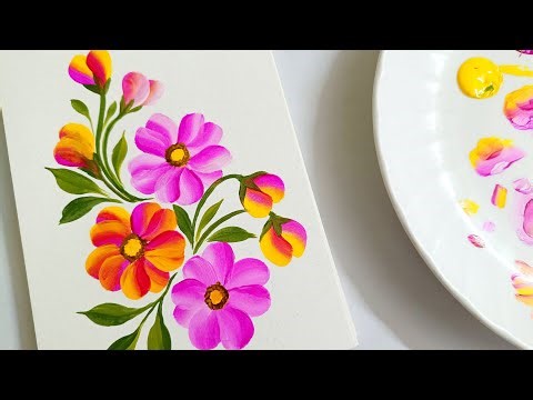 Beautiful one stroke flower painting for beginners 🌺🌿❤️#arttutorial#acrylicpainting #relaxing#viral