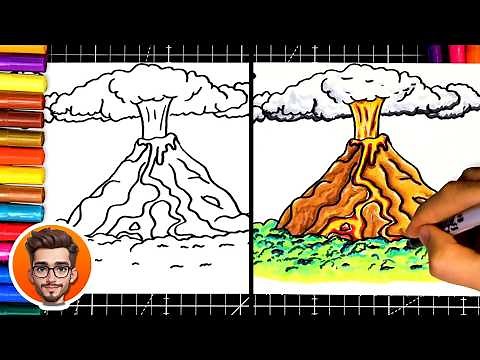 How to Draw an ERUPTING VOLCANO Step by Step