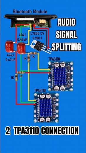 Audio Signal Splitter⚡️Any Audio Source → Multiple Amplifier | TPA3110 Connection | Animated Circuit