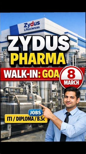 Urgent Pharma Hiring | Zydus Walk-In 8 March | ITI Diploma BSc Eligible | Ahmedabad
