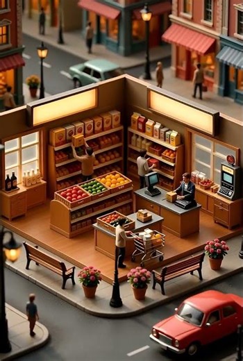 Miniature Supermarket – Tiny Shoppers Exploring a Lively Diorama Store