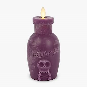 Luminara Poison Bottle Flameless LED Candle Imperial Purple Wax, Battery Operated, Moving Flame Halloween Decor with Timer, Spooky Home Decoration