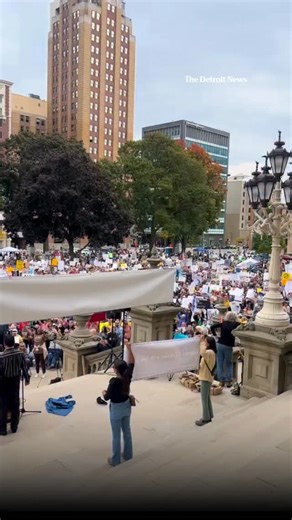At least a thousand people gathered at the Michigan State Capitol in Lansing Saturday afternoon for a No Kings protest. Video by Craig Mauger, The Detroit News Chants of “lock him up!” Can be heard outside the Capitol building. | Detroit News
