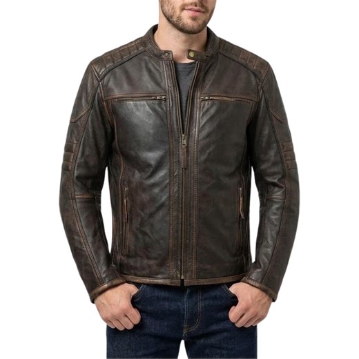 Men's Distressed Brown Leather Jacket - Vintage Cafe Racer Biker Jacket - Genuine Lambskin Motorcycle Jacket - Quilted Shoulder Slim Fit - Etsy