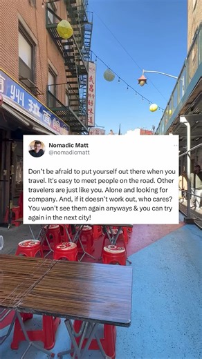18K views · 107 reactions | Travel is the best way to break out of your shell. It’s like improv. It teaches you how to talk to strangers. Except you get to do it all around the world in cool places! (So really it’s better than improv.) | Nomadic Matt | Facebook