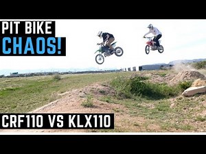 SuperMoto Trails & Honda CRF110 vs Kawasaki KLX110 Pit Bike Race, Dirt Jumping, Race, Moto Whips