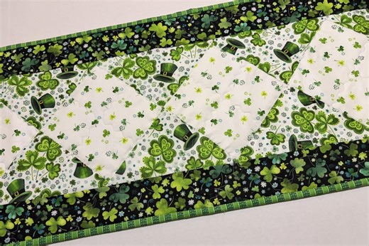 St. Patricks Day Quilted Table Runner, St Patrick's Day Decor, Shamrocks, Shamrock Quilted Table Runner, 14 1/2" X 40" - Etsy