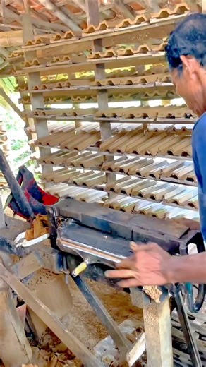Handmade Roof Tiles Drying on Racks #shorts #construction #craft